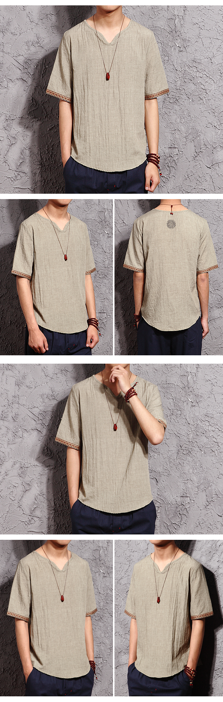 Trung quốc phong cách linen ngắn tay đồ ngủ nam Nhật Bản cotton và linen t-shirt lỏng kích thước lớn đáy áo từ bi đơn giản quần áo áo nam đẹp