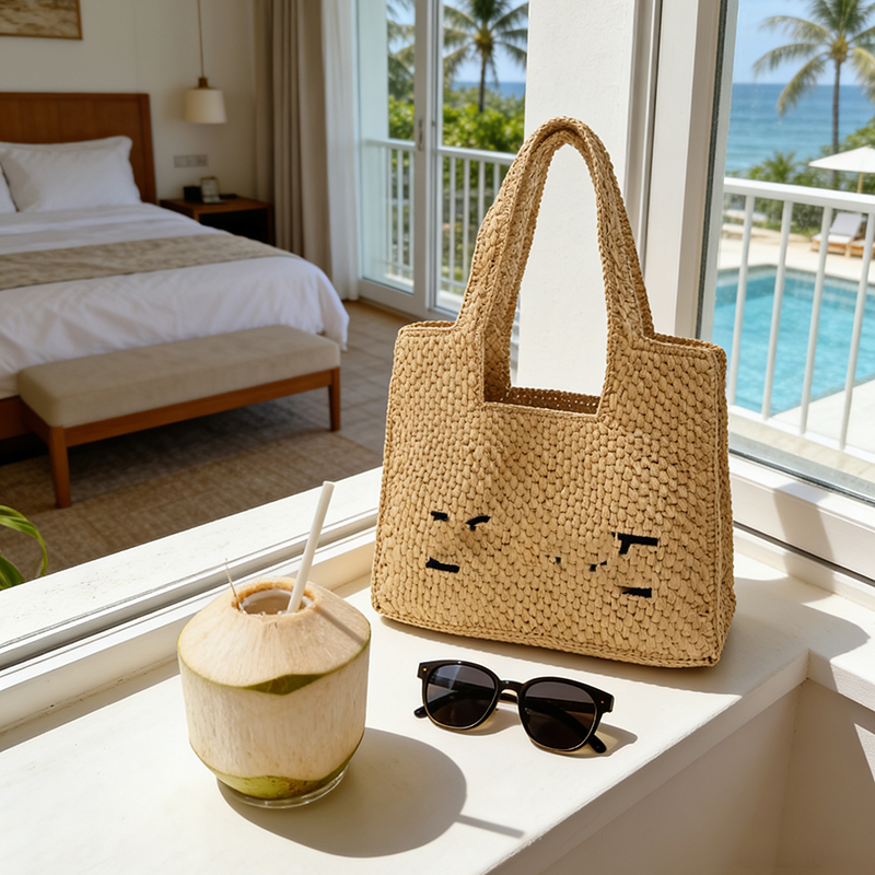Luojia French-Style Straw Bag for Women, Large-Capacity Woven Handbag for Beach Vacation, Casual Vacation Style Shoulder Tote Bag