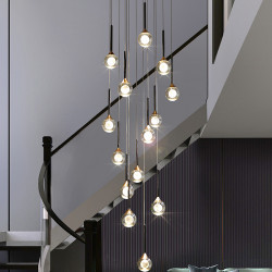 Staircase Chandelier, Light Luxury Villa, Mezzanine Open Living Room, Crystal Long Chandelier, Duplex Loft Apartment, Stairwell Lighting Fixtures