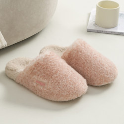 Simple and gentle couples plush cotton slippers for women indoor non-slip thick-soled furry warm home shoes for men in autumn and winter