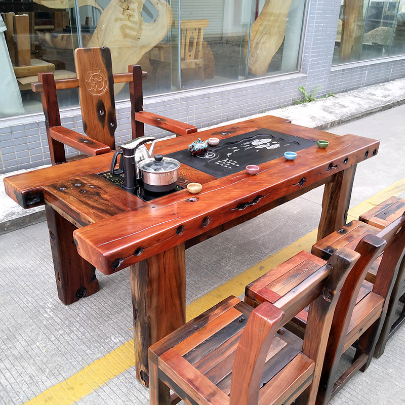 Old ship wood tea table tea table and chair combination living room solid wood tea table Kung Fu tea table whole new Chinese tea table home