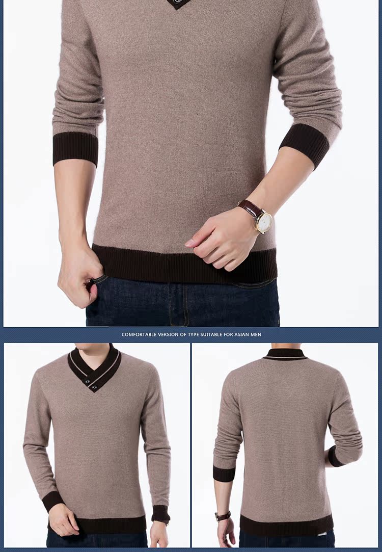 Áo len cashmere nam mới mùa đông dày Áo len cổ chữ V cho bố trung niên áo len rộng áo giữ nhiệt nam