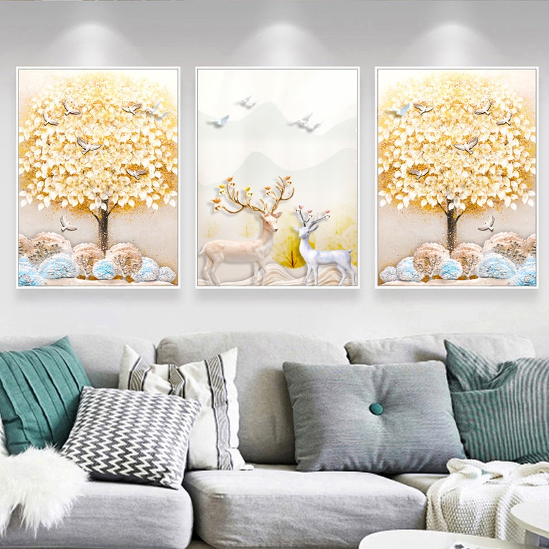 2021 new cross-stitch embroidery triptych living room large atmosphere modern rich deer self-embroidery handmade full embroidery