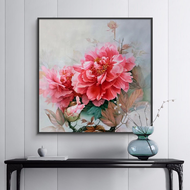 2021 new line embroidered peony cross embroidered small pieces living-room bedroom with small flower opening rich and expensive handmade own thread embroidery