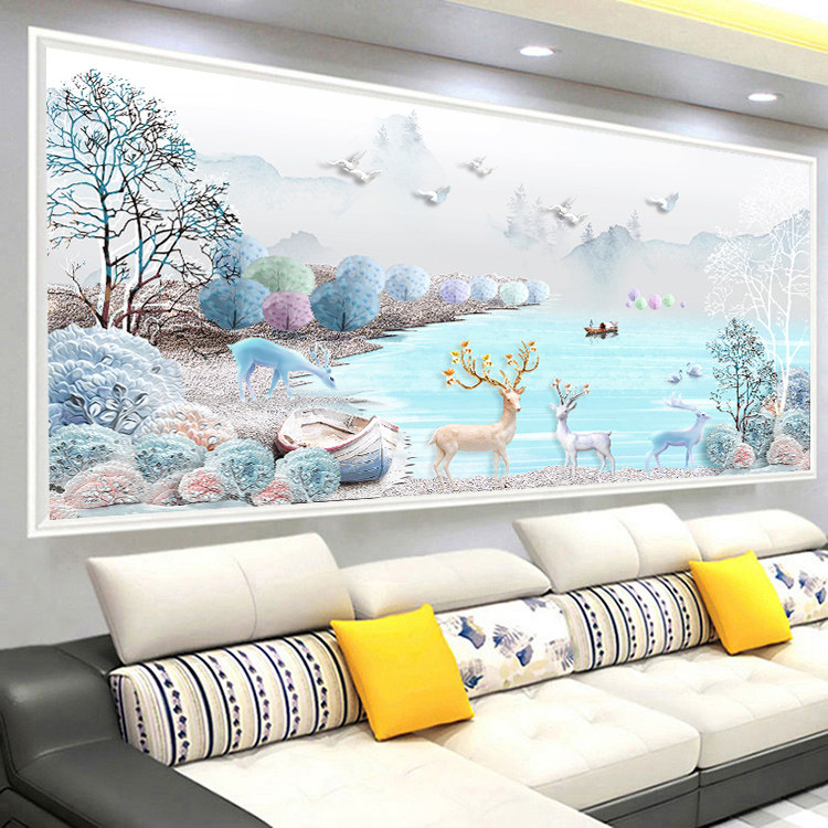 Cross stitch 2021 new living room large atmospheric scenery rich elk home embroidery thread embroidery hand full embroidery