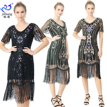 New 1920s bright sheet streaming Su dresses retro-style get-togethers with dress V-collar bright sheet Dress Receptions for small gowns