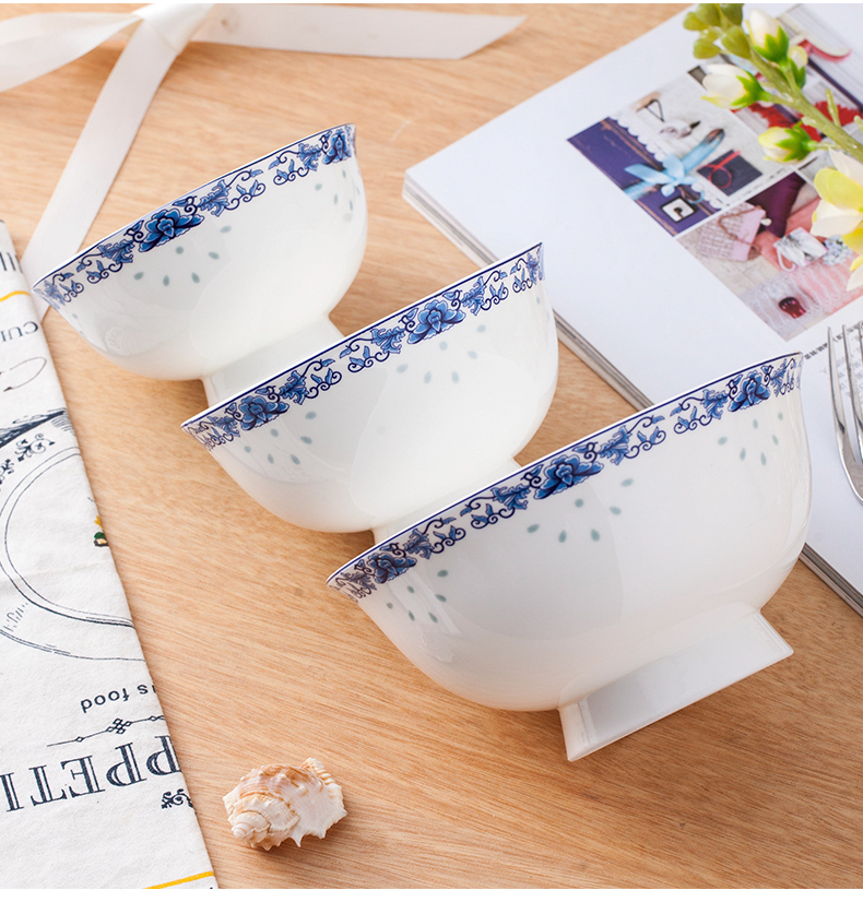 Jingdezhen prevent hot tall bowl to eat rice bowls a single bowl of blue and white ceramic bowl bowls set household ipads bowls