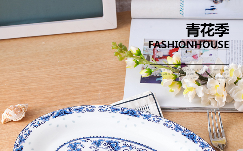Steamed fish dishes of jingdezhen ceramic contracted ltd. green flower oval Chinese large fish plate of the new home
