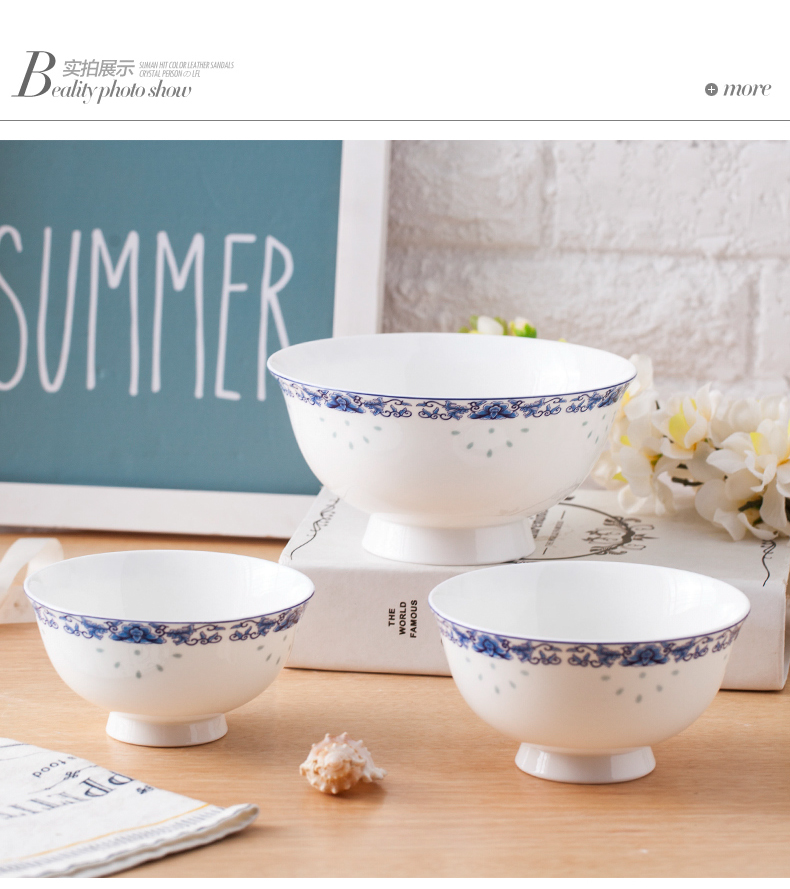 Jingdezhen prevent hot tall bowl to eat rice bowls a single bowl of blue and white ceramic bowl bowls set household ipads bowls