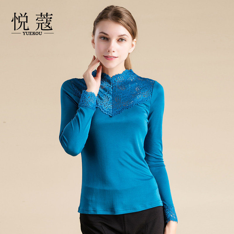 Spring New Silk Half-collar Slug Slide Double-sided Lace T-shirt