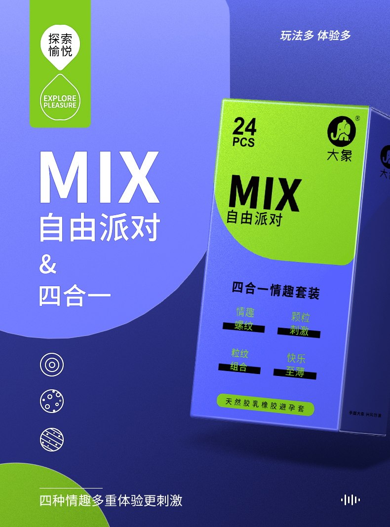大象 颗粒螺纹四合一避孕套 48只 图1