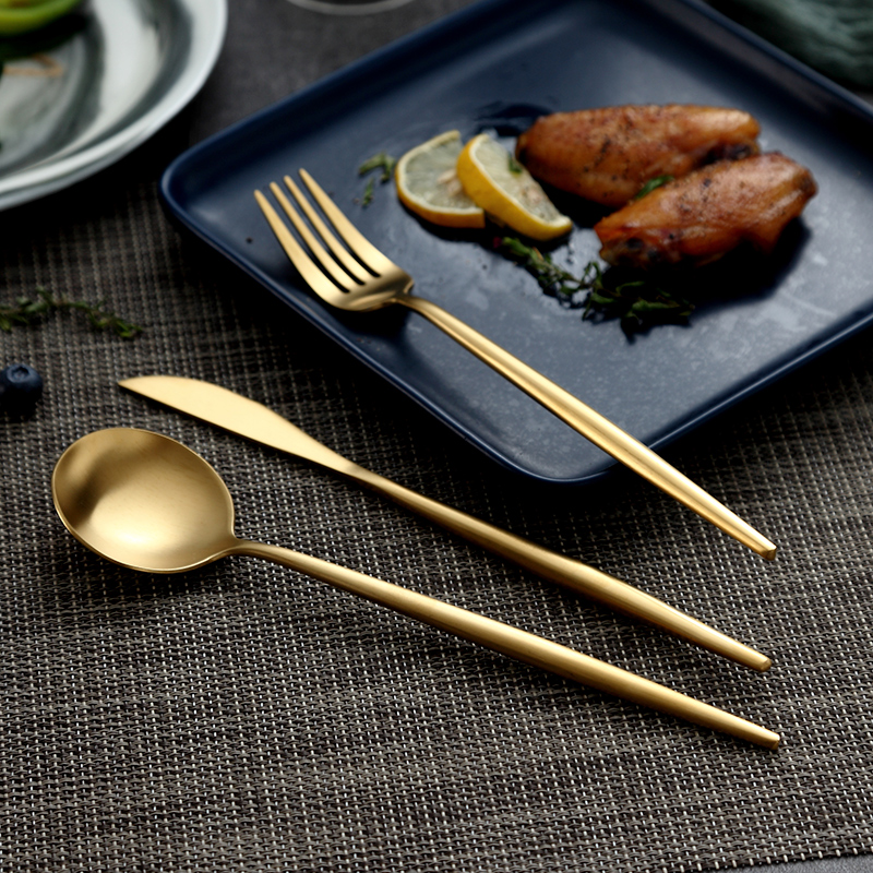Onlycook top grade 304 stainless steel cutlery set continental food tableware household steak knife and fork spoon, gold