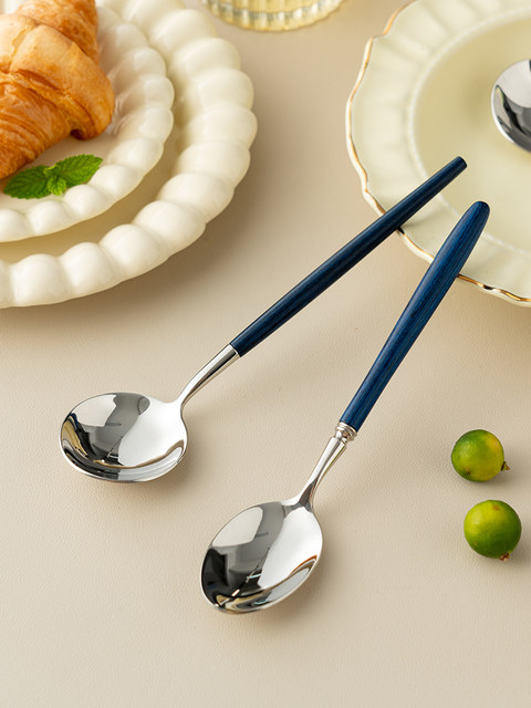 Onlycook household 304 stainless steel spoon wooden handle color handle dining spoon soup spoon European and Western food spoon round spoon