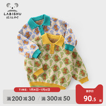 Rabbi tree childrens dress childrens lapel sweater 2022 spring dress new baby plaid coat boy cotton sweater