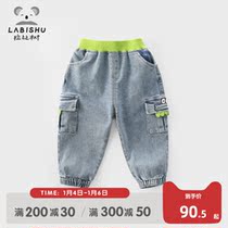 Rabbi tree childrens clothing new boy jeans 2022 spring baby overalls childrens casual pants