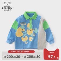 Rabbi tree childrens clothing boys polo shirt 2022 new baby clothes spring and autumn childrens foreign style stitching T-shirt
