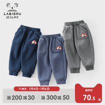 Rabbi tree childrens clothing boys plus velvet pants baby casual trousers 2021 Winter new childrens loose pants