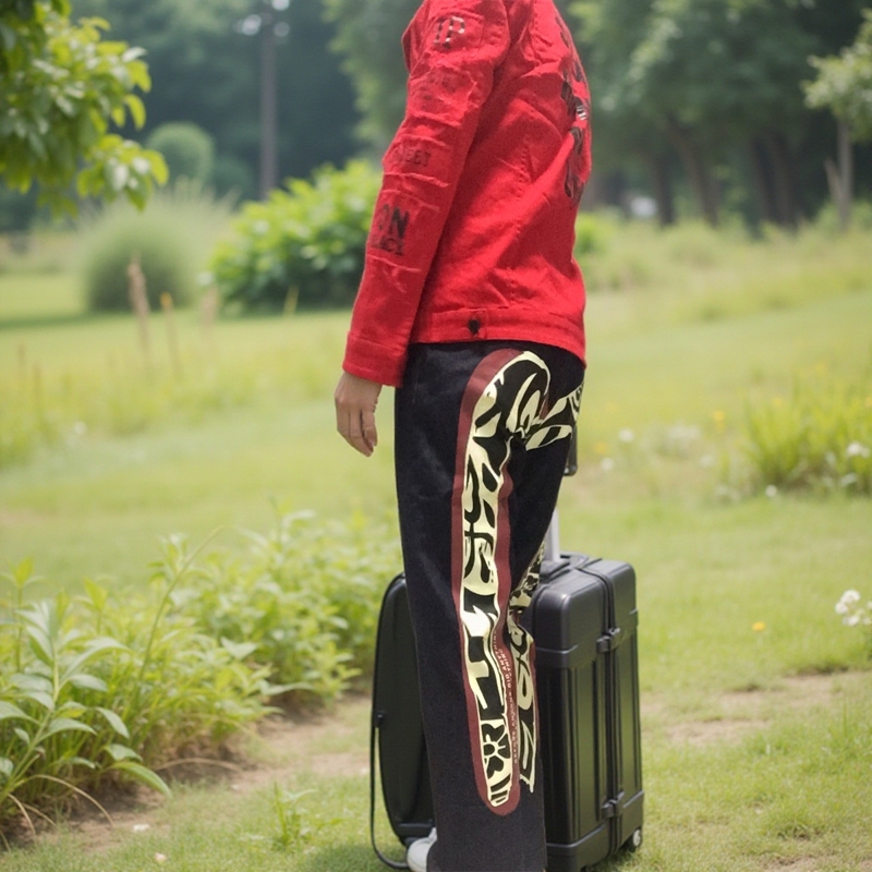 Dragon Totem Heavy Embroidery Jeans for Men, Straight Leg, Stitched Print on the Back, Selvedge Denim, Camouflage, Guanxi Pants, Autumn and Winter