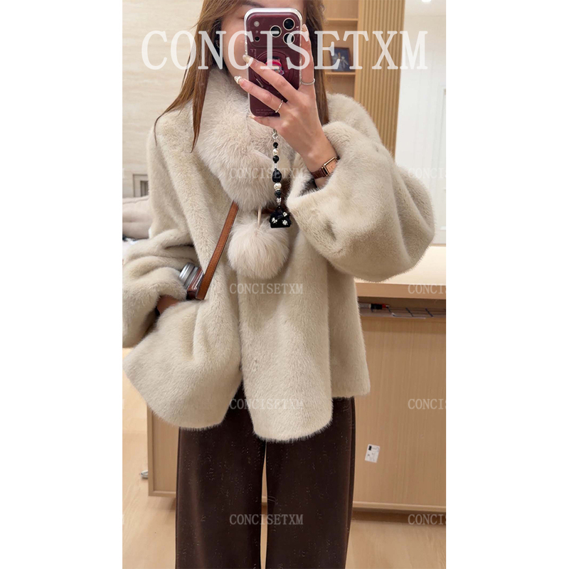 [Tang Xiaomu] Imitation Mink Fur Eco-Friendly Fur Coat, Versatile Warm Loose-Fitting Coat for Autumn and Winter W0830