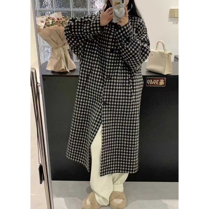 [Tang Xiaomu] Plaid Coat, Autumn and Winter Korean Style Versatile Loose Fashion Wool Coat Dy0625