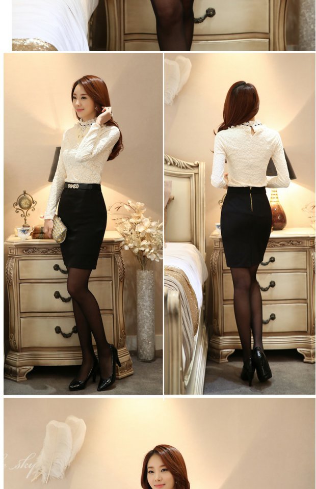 Cộng với áo nhung dày ren đáy quần mới mùa đông áo ren nữ phần ngắn Áo sơ mi dài tay áo thun ấm áo phông cao cấp