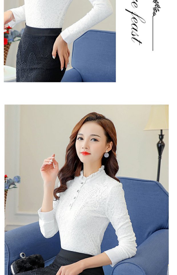 Mùa đông cộng với nhung dày áo ren đáy quần size lớn nữ béo mm áo ấm tay dài thon gọn che bụng áo thun nữ áo kiểu nữ đẹp tuổi 30