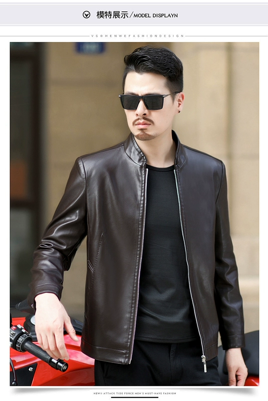 New Playboy leather nam Phiên bản Hàn Quốc của cổ áo da nam trung niên áo khoác mỏng mùa thu và quần áo mùa đông áo cardigan nam