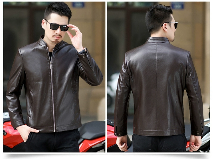 New Playboy leather nam Phiên bản Hàn Quốc của cổ áo da nam trung niên áo khoác mỏng mùa thu và quần áo mùa đông áo cardigan nam