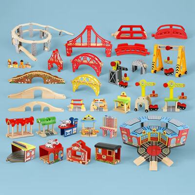 EDWONE wooden track magnetic train toy, wooden track scene accessories, beech wood track children's toy