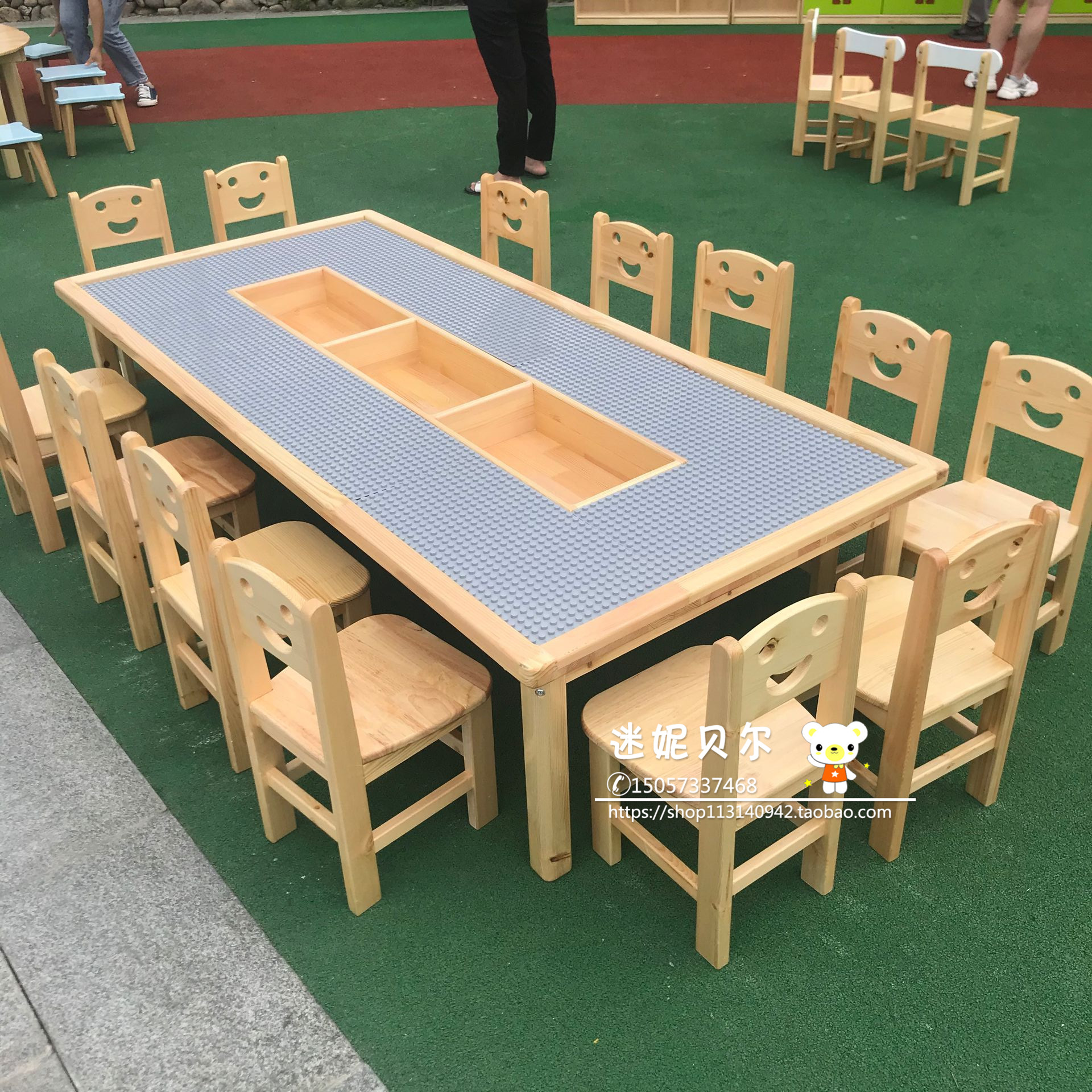 Kindergarten Multifunctional Building Block Table Solid Wood Containing Toy Table Children Building Blocks Game Table Baby Puzzle Learning Table