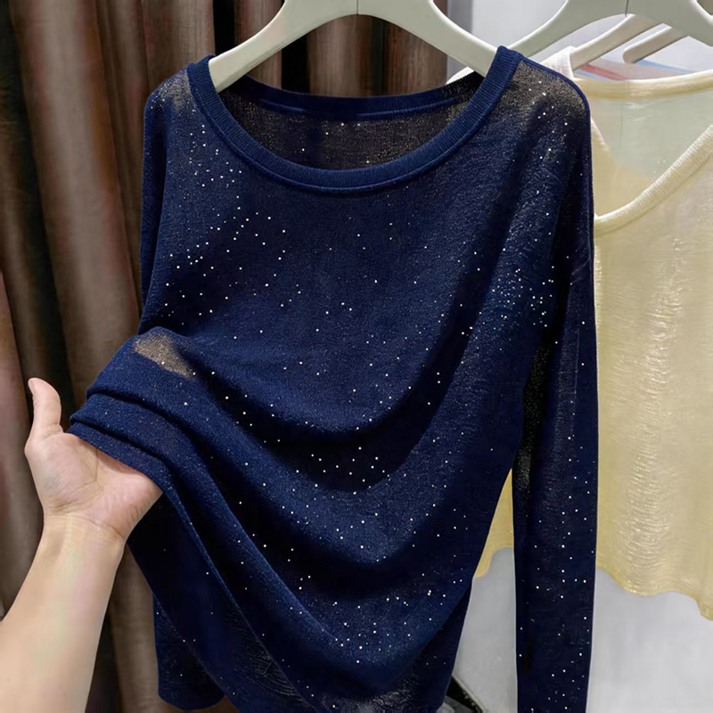 Breathable Summer New Design Blouse with Sequins, Sun Protection Long-Sleeve T-Shirt for Women, Shiny Slim-Fit Top Breathable Summer New Design Blouse with Sequins, Sun Protection Long-Sleeve T-Shirt for Women, Shiny Slim-Fit Top