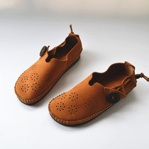 Hollow breathable soft sole shoes womens retro literary style closing one pedal soft womens shoes foreign trade original single tail goods summer