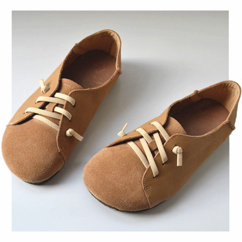 Genuine leather anti-kick slip-on shoes women's retro literary soft bottom pure leather elastic rope Doudou shoes breathable foreign trade original order