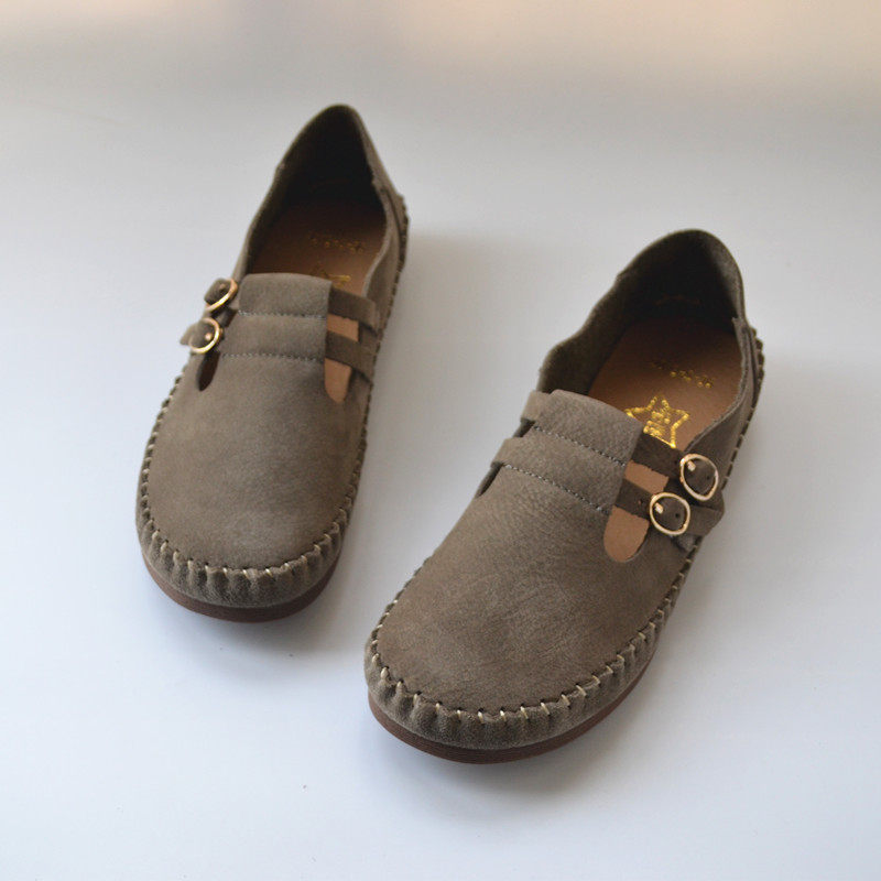 Top layer cowhide Mary Jane shoes non-slip light leather bag shoes leather horizontal buckle retro women's shoes foreign trade original single summer