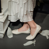 Soft bottom leather beanie shoes single shoes casual flat pointed toe pure cowhide work shoes Korea foreign trade original single egg roll shoes