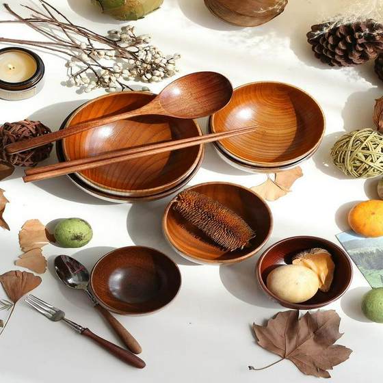 日式酸枣木碗儿童家用宝宝婴儿复古实木小饭碗木质餐具木头碗套装