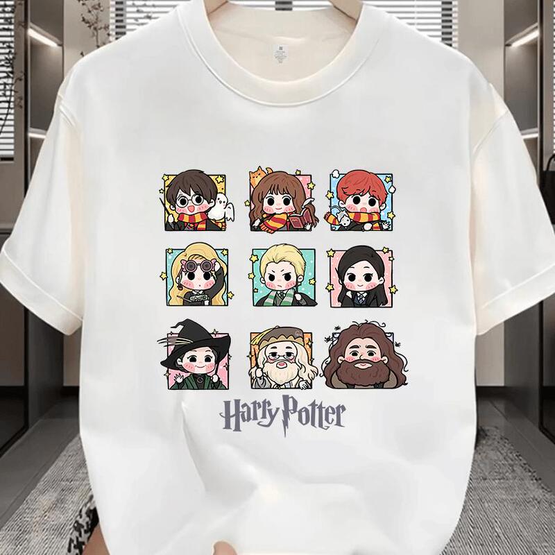 Movie Harry Potter Q-Version Merchandise Short-Sleeve Pure Cotton T-Shirt American Style Unisex Loose Top Chinese Style Trendy Round Neck