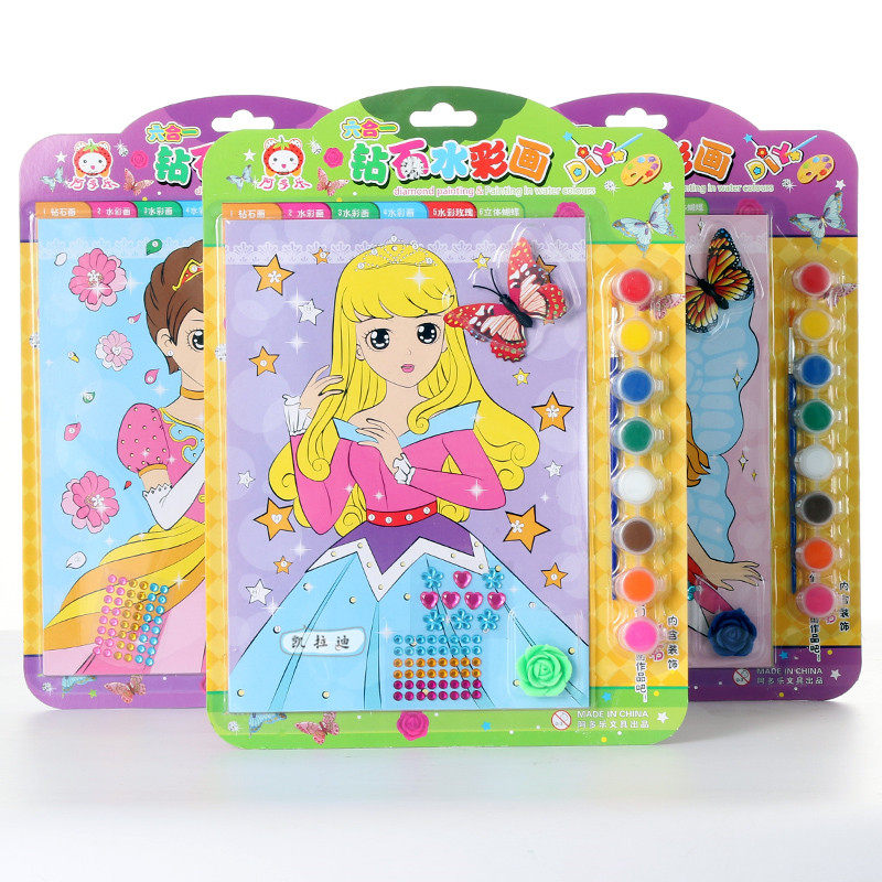 Six-in-one diamond watercolor painting children's diy puzzle handmade color painting parent-child toy refrigerator stickers