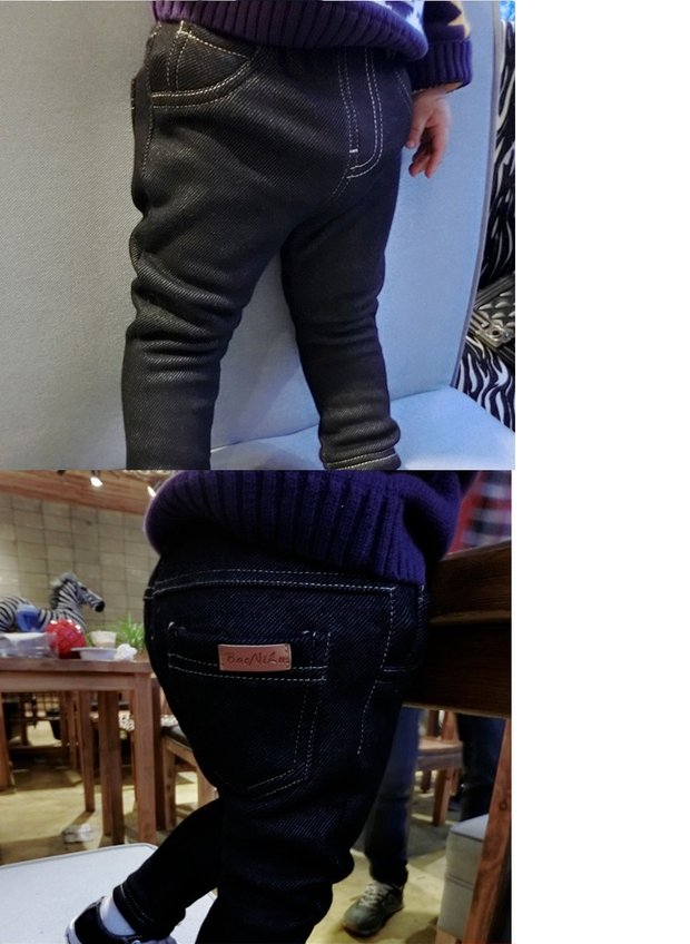 Em bé cộng với quần nhung mùa thu và mùa đông cho trẻ sơ sinh kéo dài quần jean đan bé trai và bé gái quần legging giản dị quan jean tre em