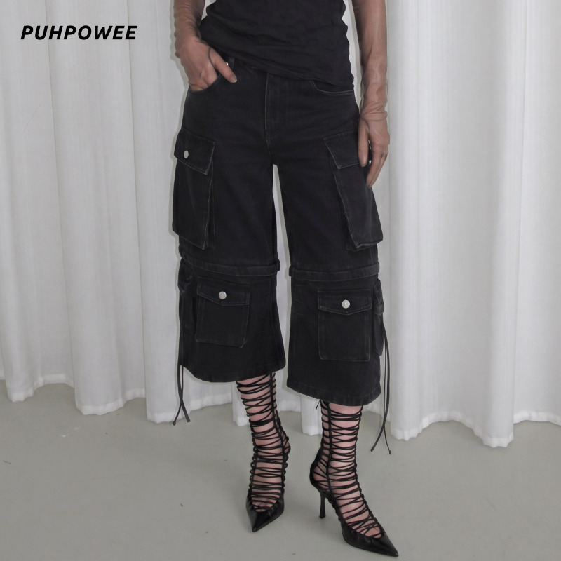 Puhpowee “Lyocell Cotton Blend Fabric” Detachable Workwear Denim Shorts Multi-Pocket Cropped Pants Puhpowee “Lyocell Cotton Blend Fabric” Detachable Workwear Denim Shorts Multi-Pocket Cropped Pants