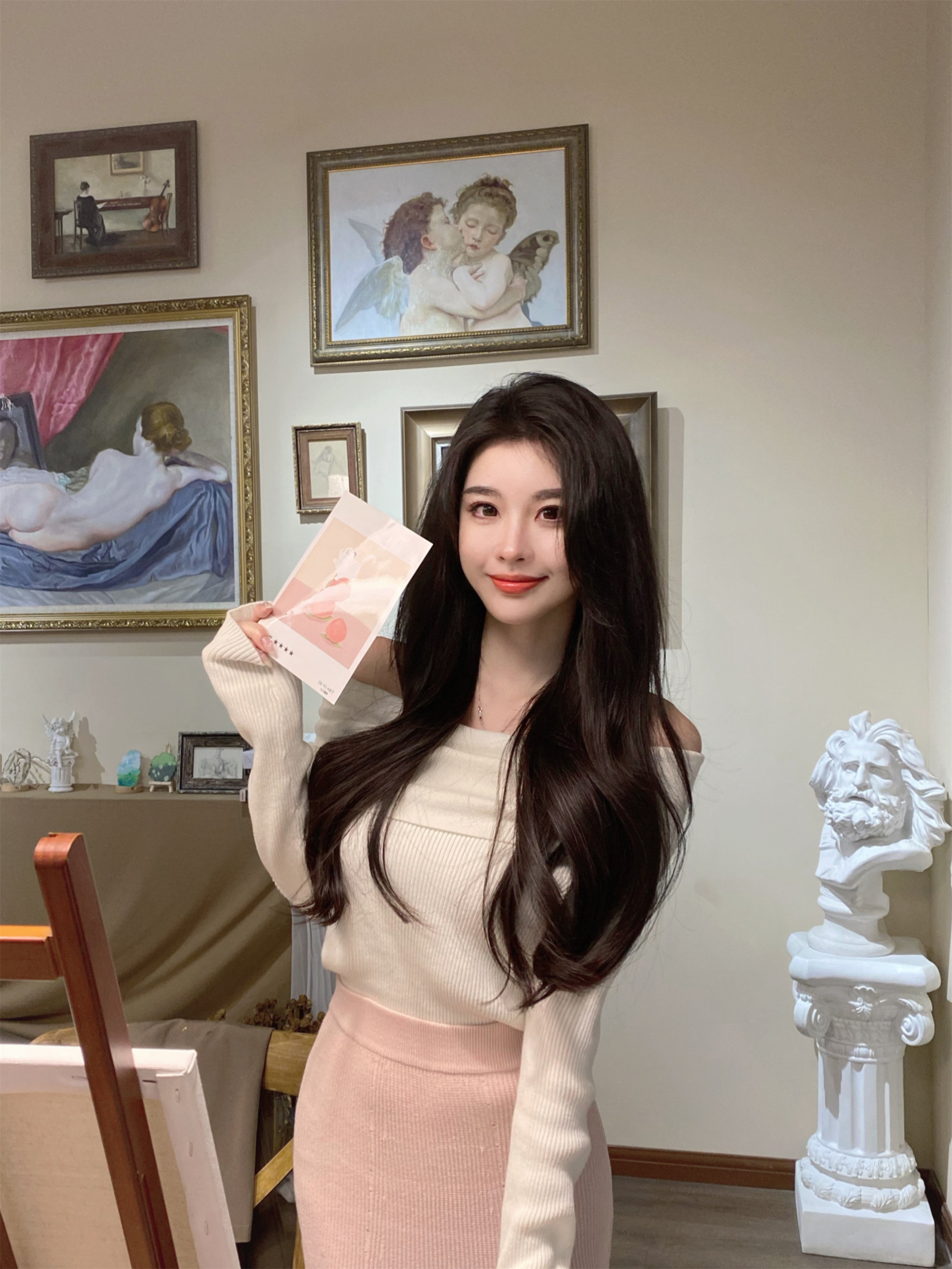 CHU Little first sweet and beautiful dew shoulder lined with knitted blouse pure desire temperament white knit jersey woman