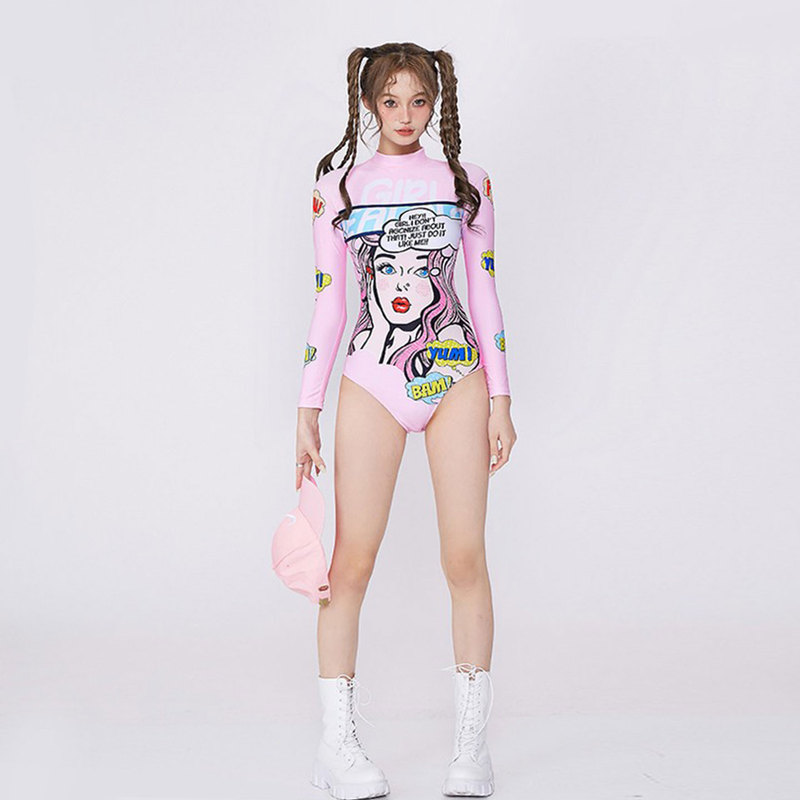 Masked Cat Sweet and Spicy Graffiti Swimsuit Women's One-Piece Hot Spring Long Sleeve Long Pants Sun Protection Surfing Professional Diving Suit