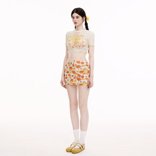 Orange floral bikini four-piece set