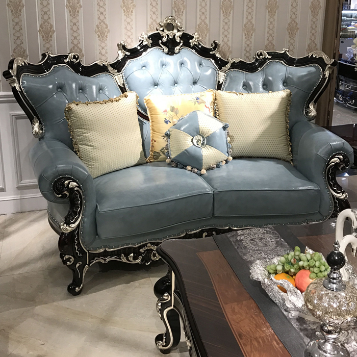 Eurostyle real leather sofa 123 Composition lavish solid wood Carved Large Terrace Number Living Room Sofa 4 Place Villa Sofa
