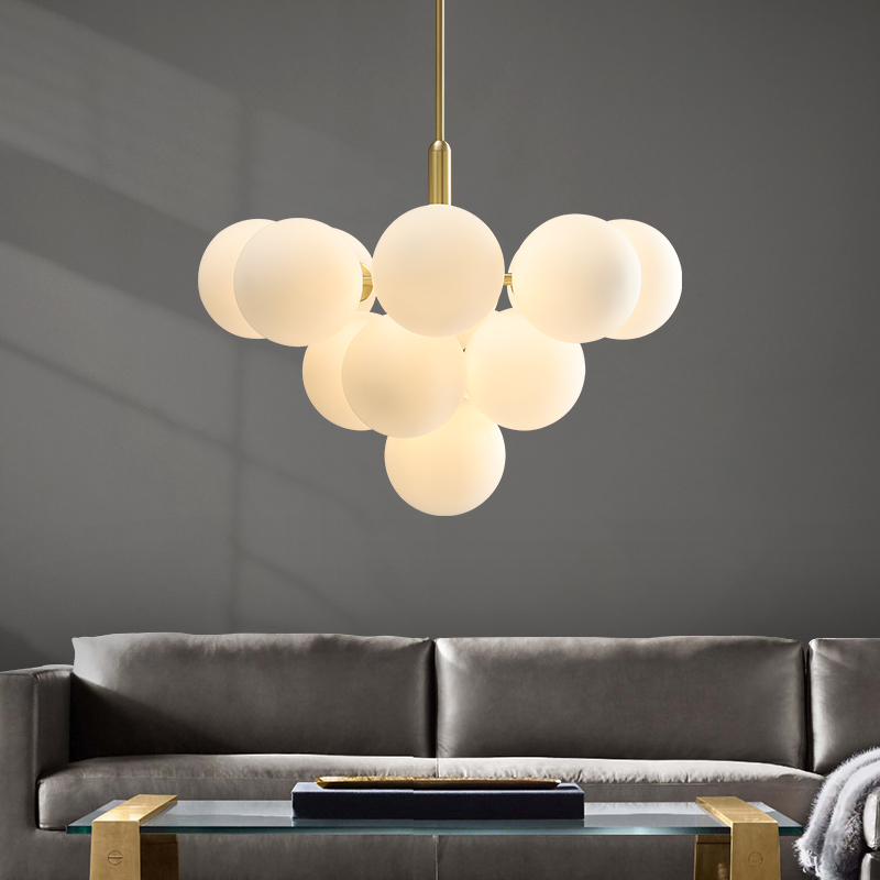 Nordic round ball all copper chandelier lamp Living room dining bedroom minimalist designer creative art glass chandelier