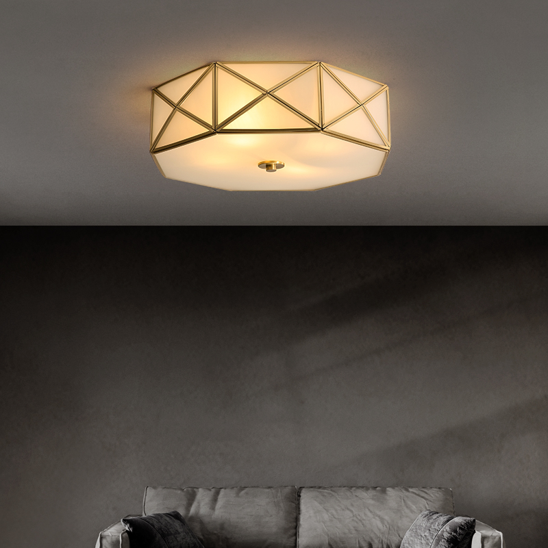 Light and luxurious all-copper modern minimalist American Ceiling Lights Book Room Dining Room Glass Round Home Nordic Bedroom Lamp
