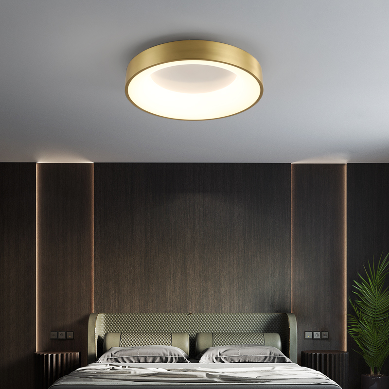 Round master bedroom lamp warm and romantic modern minimalist full moon room study Nordic style light luxury all copper ceiling lamp