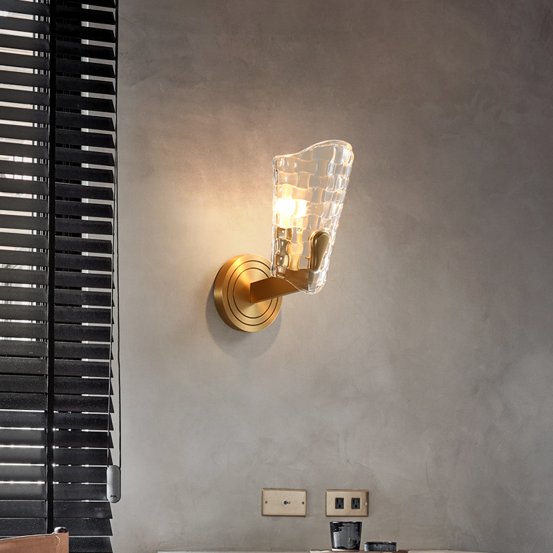 Light luxury all copper wall lamp postmodern bedroom bedside lamp Nordic living room TV background staircase corner wall lamp