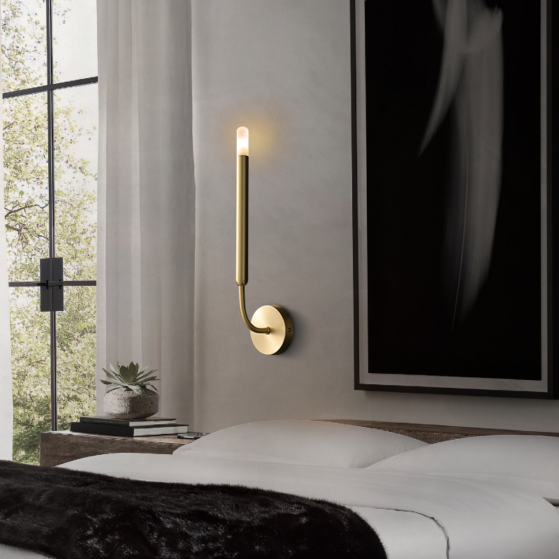 All copper minimalist wall lamp post-modern living room background wall Nordic retro decoration bedroom bedside lamp designer