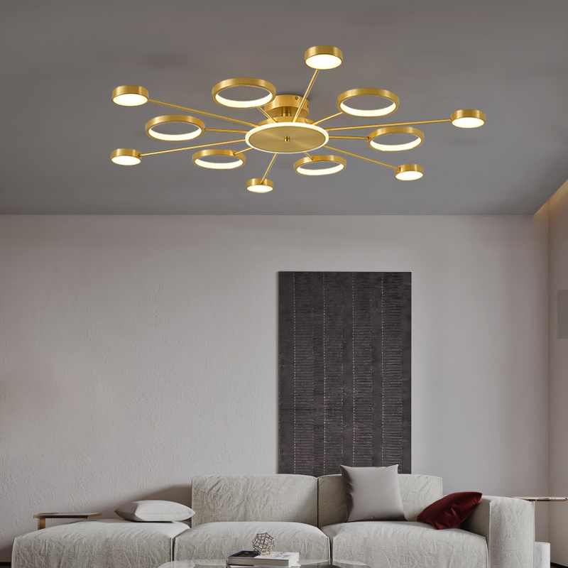 LED Living Room Lamp Atmosphere Fashion Creative Personality Master Bedroom Lamp Nordic Light Lavish Full Copper Ceiling Lamp New Round